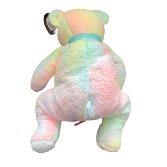 Ty Beanie Buddies Tye Dye Blue Bow Multicolor Plush Stuffed Animal Toy Bear Mell - Picture 4 of 5